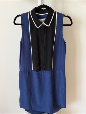 Sea New York Navy and Black Sleeveless Midi silk Dress with Contrast Piping, sz2